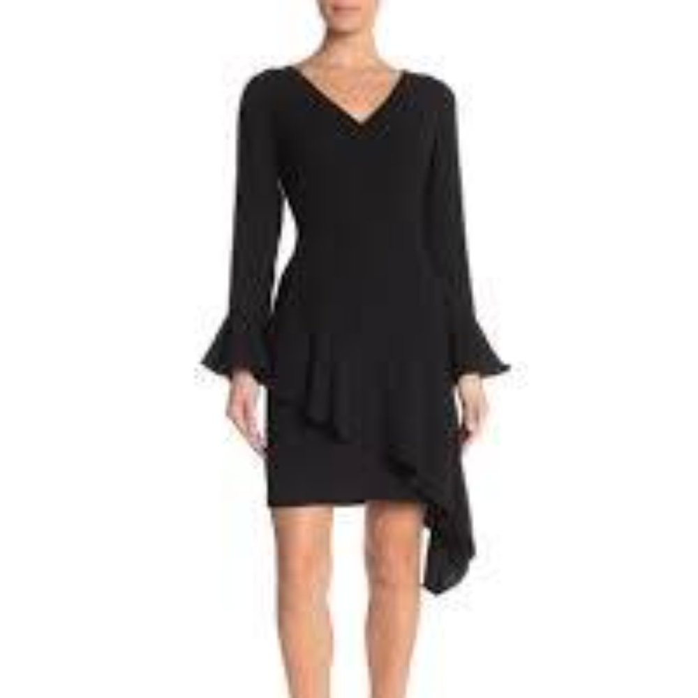 NWOT-FOCUS by SHANI - Asymmetric Ruffle Dress Black Size 10